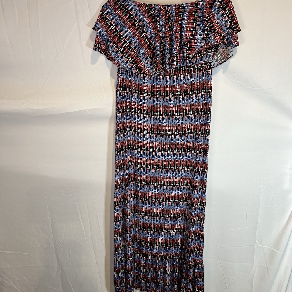 T-Bags LA Ruffle Strapless Maxi Dress Size Small Navy Red Patriotic 4th Of July
